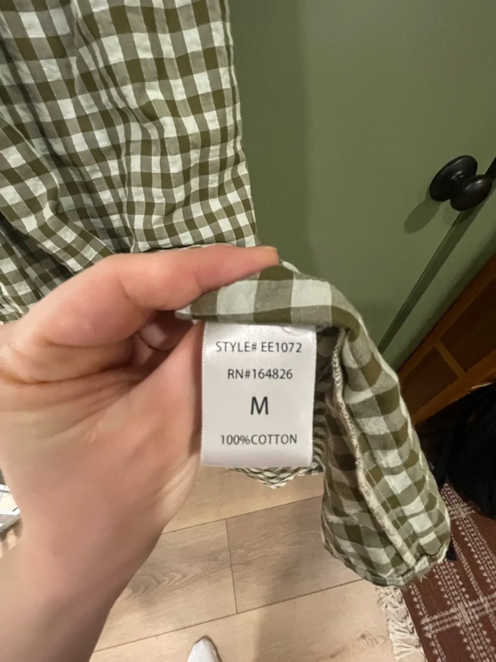 Gingham Smocked Midi Dress in Olive Green - Bump Friendly - Picture 7 of 8